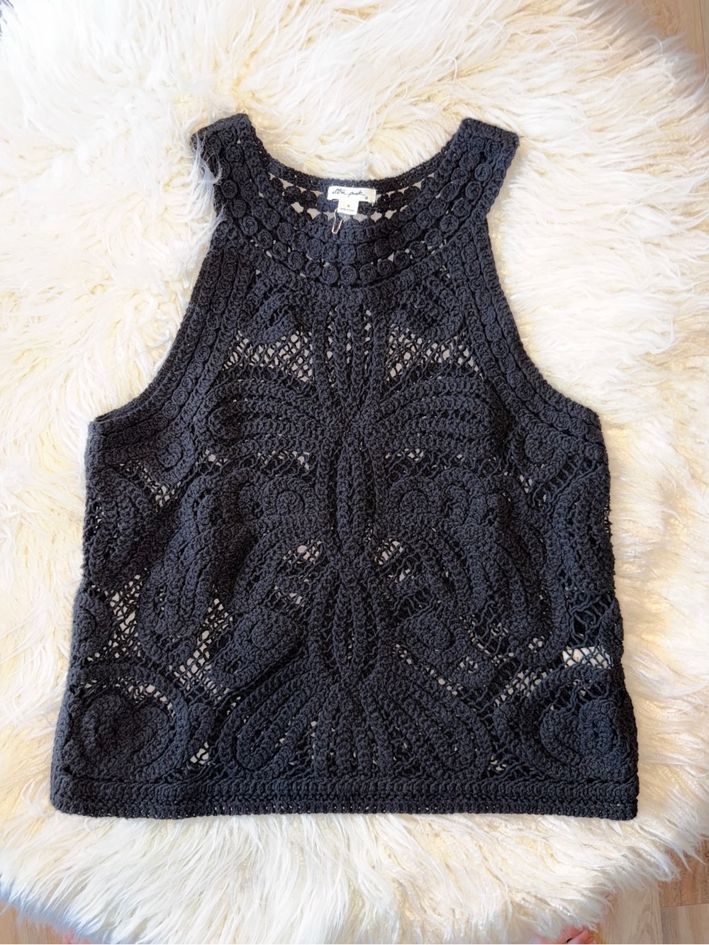 Ultra Pink Black Crochet Tank Top